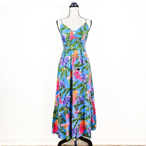 NWT By the River Blue Tropical Floral Midi Dress - Picture 3 of 12